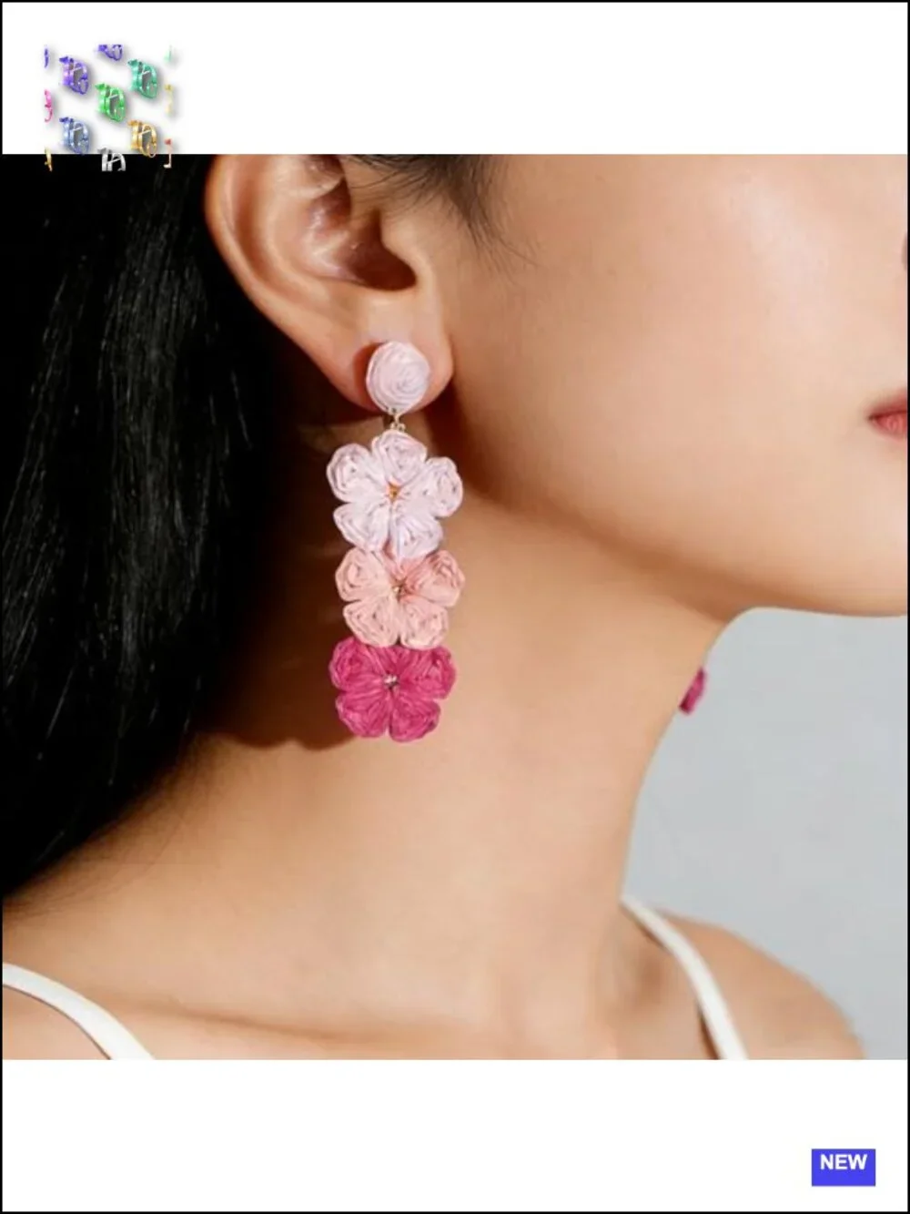 Raffia Straw Wrapped Floral Dangle Drop Earrings Handmade Boho Chic